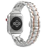 MoKo Apple Watch Armband 42mm 44 mm Series 4/3 / 2/1, [fünf Longines] Edelstahl Wrist Band Uhrband Uhrenarmband Erstatzband für Apple Watch 44mm 42mm 2018, Silber/Roségold