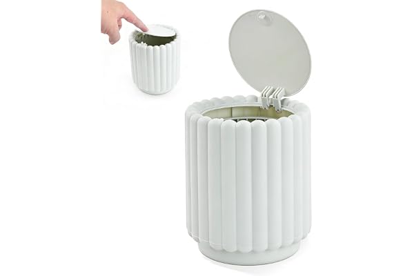 Culinavog Mini papperskorg, 15 x 12,5 cm skrivbordskorg med lock, bordskorg solros för kontor, kök, badrum, barnrum, bil, skrivbordsförvaring (gråvit)