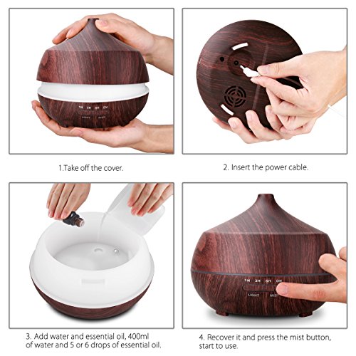 Aroma Diffuser, Tenswall Ultraschall Öl Diffusor Holzmaserung Luftbefeuchter Duftzerstäuber Humidifier 400ml mit 7 Farben LED Licht für Babies Yoga Kinderzimmer Schlafzimmer Büro usw. - 7