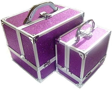 2 Piece Sparkly Glitter Aluminium Beauty Make up Vanity Case Box Nail hair Box (PURPLE)
