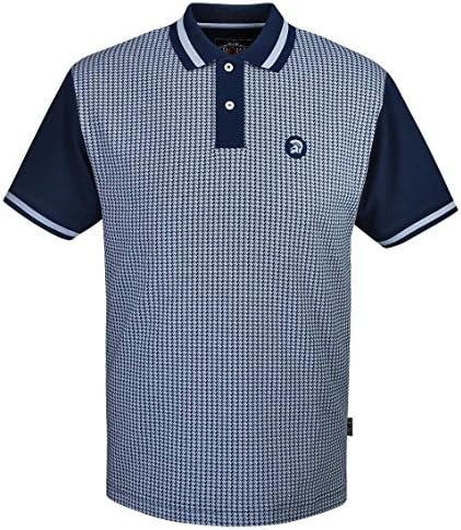 Trojan Records Clothing Navy Dogtooth Polo Shirt Sizes M-3XL Available (XL)