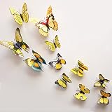 La vogue Gelb 12er 3D Schmetterling Wandsticker Aufkleber Fenstersticker Wanddeko Wanddekoration - 5