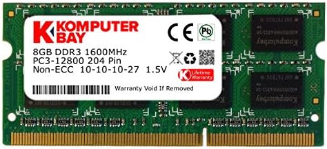 Komputerbay 8GB DDR3 PC3-12800 1600MHz SODIMM 204-Pin Laptop Memory 10-10-10-27 1.5V