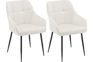 Klihome Dining Chairs Set of 2, Kitchen Chairs with Backrest, Velvet Chairs for Dining Room, Living Room Chairs Upholstered Seat, Metal Legs, Vanity Chairs Bedroom Chairs, Cream