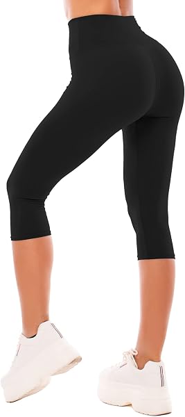 SINOPHANT High Waisted Capri 3/4 Length Leggings for Women, Buttery Soft Elastic Opaque Tummy Control Leggings, Cropped Trousers for Workout Gym Yoga - 1