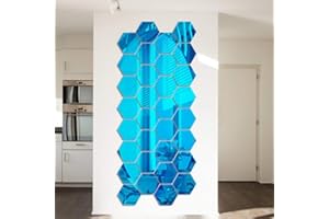 PRICE XES Hexagon Mirror Wall Stickers, 12PCS Mirror Art DIY Home Decorative 3D Hexagonal Acrylic Mirror Wall Sheet Plastic Mirror Tiles for Home Living Room Bedroom Sofa TV Setting Wall Decoration (Blue)