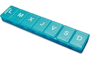 BRICORECHE Pastillero semanal 1 toma pequeño, pastillero pequeño 1 toma, pastillero semanal español 7 dias, pastillero pequeño hombre y mujer color a elegir, pastilleros semanales pequeños (Celeste)