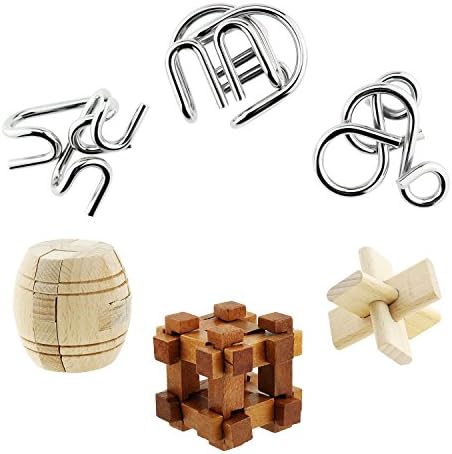 Brain Teaser Toys, Sanmersen 6Pcs IQ Test Toy Ultimate Metal Brain Teaser Puzzles Disentanglement Puzzles Toy
