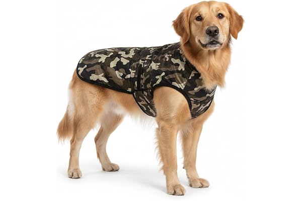 Military Style Camouflage Dog Coat with Red Inner Lining, Water-Resistant Outdoor Winter Jacket, Adjustable Velcro Straps, Warm Pet Apparel (28 Inch/Large-XL)