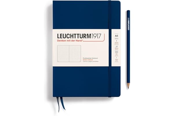 LEUCHTTURM1917 342925 Libreta Medium (A5) 145 x 210 mm, Tapa Dura, 251 páginas numeradas, Azúl Marino, Puntos