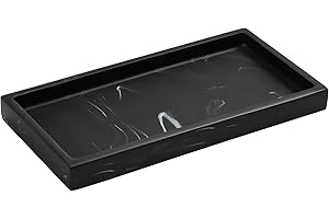 Luxspire Badezimmertablett, Harz Vanity Dresser Tablett Teller Organizer Deko Rechteckige Platte für Gewebe, Kerzen, Handtuch, Bad Schmuckaufbewahrung Kleine Pflanze Dekorplatte - Tinte Schwarz