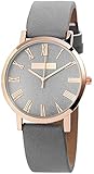 Damenuhr Grau Rosègold Römische Ziffern Analog Quarz Leder Armbanduhr
