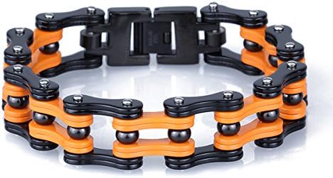 LEADCIN Bike Bracelet Heavy Stainless Steel Men's Bycicle Bike Chain Bracelet Motorcycle Man Jewelry (orange-black)