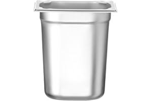 HENDI Recipiente GN 1/6,contenedor GN,esquinas reforzadas,resistente a Temperaturas de -40° a 300°C,apto para hornos,congeladores,calientaplatos,baño María,3.4L,176x162x(H) 200mm,acero inoxidable