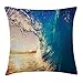 Produktbild Ocean Throw Pillow Cushion Cover, Ocean Wave at Sunrise Reflection on Surface Tropical Trees Shoreline Summer Picture, Decorative Square Accent Pillow Case, 18 X 18 inches, Teal Yellow