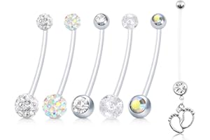 WillTen Bioflex - Piercing para ombligo de 14 g, para embarazo, con bolas de repuesto de plástico, para mujeres embarazadas