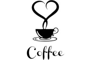 MURAL STICKERS Adesivo Caffe' E Cuore - Adatto per FINESTRE - MURI - VETRI - MOBILI - Auto - Cucina - Coffe Love - Wall Stickers PARETI Muro Cameretta - Decorazione Parete Camera da Letto - Nero 25 X 18 CM