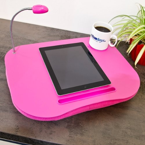 Relaxdays 10016334 Laptoptisch Knietablett mit LED-Licht und Getränkehalter, rosa - 2