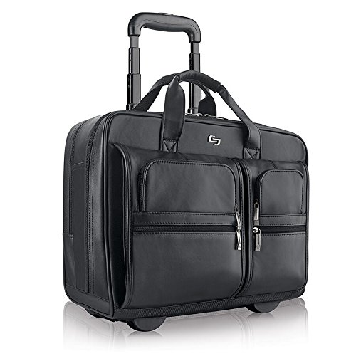 Classic Leather Rolling Case, 15.6“, 17 x 8 x 13 1/2, Black, Sold as 1 Each - 4