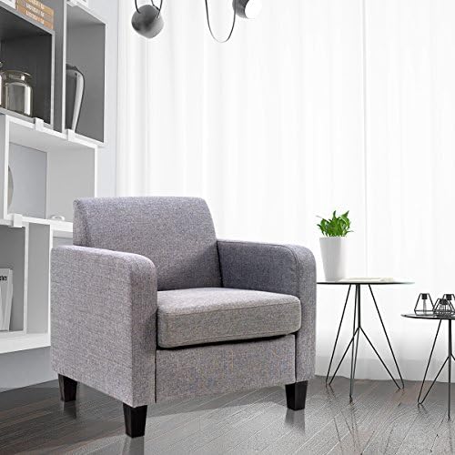 Feifeiyo 1 x Linen Fabric Grey Single Seat Sofa Tub Armchair Comfy Chairs for Bedroom Living Room, Max. Weight Capacity: 400KG (TYPE B)