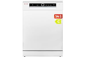 EVVO Lavavajillas 60 cm, Capacidad para 14 Cubiertos y Con Tercera Bandeja, Eficiencia C, 8 Programas Incluye, Lavado Rápido 30 min, Lavado Inteligente, Apertura Automática, Modelo: D4 Blanco