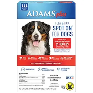 Adams Plus Flea and Tick Spot On for Dogs, Extra Large Dogs 61-150 Pounds, 3 Month Supply, Refill, No Applicator