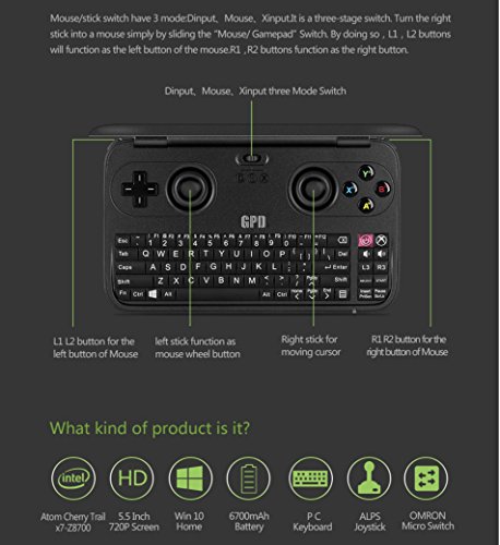 GamePad Digital GPD Win  64 GB  - Gaming Tablet Console con Windows 10 y Steam  Pantalla HD 5 5   Quad-Core Intel Z8700  RAM 4 GB DDR3  Wi-Fi  Bluetooth