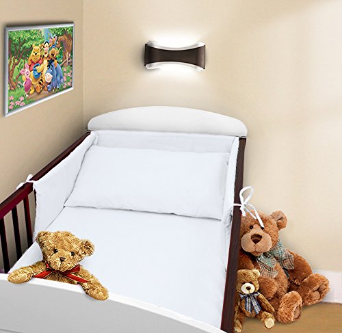 COT BUMPER 100% COTTON PADDED FOR BABY FIT COT 120x60 140x70 STRAIGHT (190cm to fit cot 140x70cm, White)