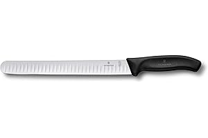 Victorinox Swiss Classic, Couteau à jambon professionnel, Lame extra-tranchante, tranchant en forme de bulle, 25 cm, Manche plastique, Acier inoxydable, noir