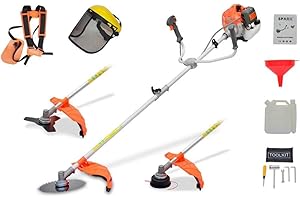 GRANDMASTER Spark - Desbrozadora De Gasolina 52cc, Multifuncional 3 En 1, 2.21HP/1650W, Arnés Y Casco De Seguridad, 3 Cabezas, Motor De Gasolina De 2 Tiempos