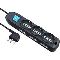 Electraline 62019 Multipresa 9 Posti 3 Polivalenti Schuko 10/16A + 6 Bivalenti 10/16A-Cavo, Nero, 1.5 m