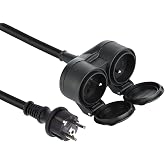 Electraline 208482 Rallonge Professionnel Biplite Multiprise 2 Prises Avec Capuchon 5m C ble H07RN-F 3G1.5mm  Extension Cable Black
