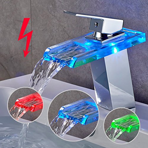 AuraLum® LED Niederdruck Einhebelmischer Wasserhahn Badarmatur Waschtischarmatur Waschtischbatterie mit Wassersparen Funktion