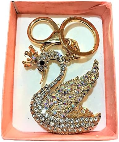 New Gift Boxed Ladies Girls Gold Diamante Stunning Elegant Swan Handbag Bag Charm Keyring Colour Diamante Rhinestone Accessorize Me
