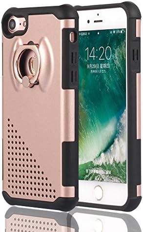 iPhone 7 Case, QYBK Dual Layer Shockproof Impact Protection Case with 360 Degree Rotating Ring Grip Holder Kickstand