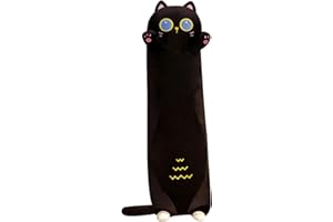DXDYDZ 110cm/43in Long Cat Plush Pillow, Cute Cat Sleeping Hugging Pillow Cartoon Long Stuffed Pillow Cute Cuddle Pillow Cat Soft Toys Cute Plushies Gifts for Kids, Friends, Family (Black)