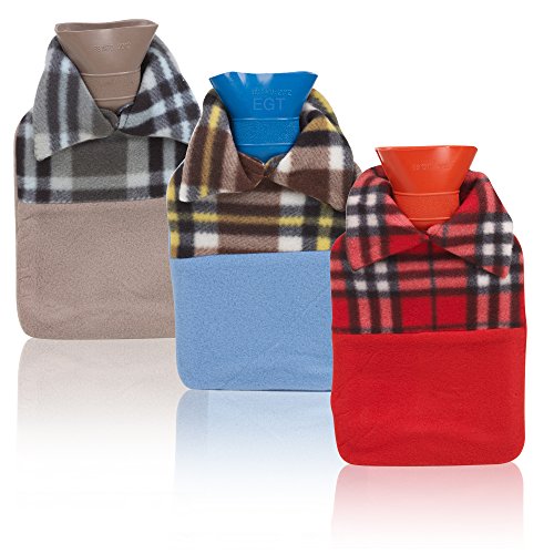 1 Litre Rubber Insulated Hot Water Bottle & Tartan Fleece Cover (Blue)