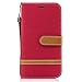 Produktbild Hozor Motorola Moto G4/G4 Plus Hülle, Bookstyle Leder Handyhülle mit Standfunktion Aufklappbar Schutzhülle Denim Flip Case Wallet Cover mit Kartenfächern - Rot