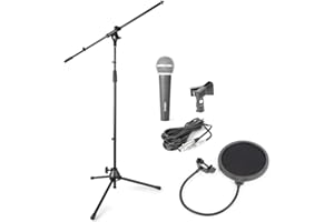 Skytec Vonyx Complete Band Singing & Recording Artist Microphone Set with Adjustable Tripod Stand, Dynamic Vocal Mic, 6-inch Pop Filter, Clip, Boom Arm & Carry Bag