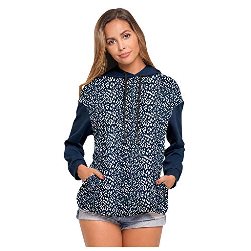 FOTBIMK T-Shirt À Capuche avec Imprimé Léopard pour Femme Sweatshirts À Poche Léopard pour Femme À Manches Longues Bleu M