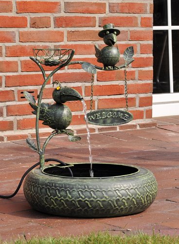 Metallbrunnen Zimmerbrunnen Gartenbrunnen WELCOME mit Wasserspiel + Elektropumpe