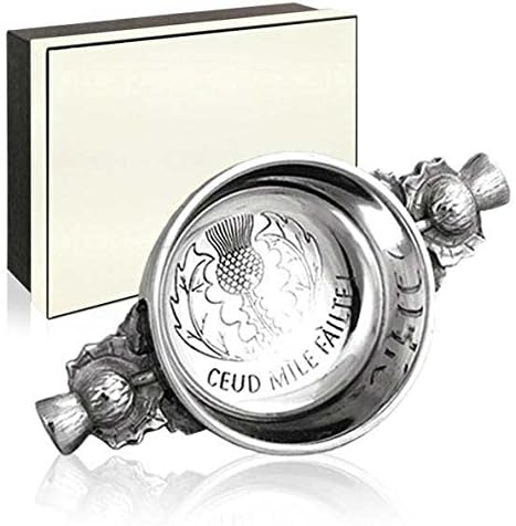 English Pewter Company 2.5" Celtic Pewter Quaich Whisky Tasting Bowl Loving Cup with Thistle Handles [PQ531]