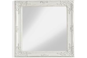 Baroni Home MONTEMAGGI Specchio in Legno Bianco con Cornice Shabby, Specchiera da Parete Rettangolare per Camera da Letto, Bagno o Soggiorno, Specchio Shabby Bianco Anticato, 62x4x72 cm