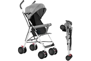 WILLONIN Poussette canne compacte Ingenious,Poussette Canne Bébé 0-4 Ans Pousette Compact et Légère Voyage,Poussette 4 roues, capote en trois parties, avec moustiquaire- gris