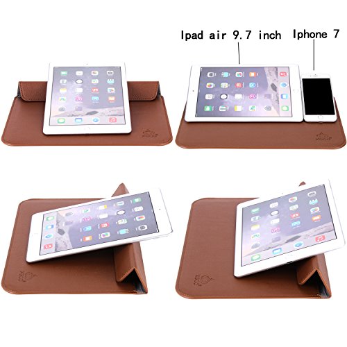 XGUO PU Ledertasche/ Hülle für MacBook Air 11 MacBook Retina 12 zoll mit Halter iPad Air/Air2 Samsung Galaxy T560 T550 iPad Pro 9.7 Sleeve Hülle Tasche mit Ständer Erhöhung Schutzhülle(11-12 Zoll, Brown) - 6