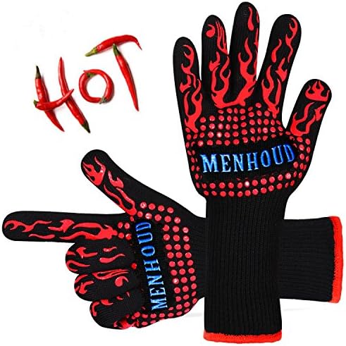 Menh Oud DHY Gloves Grill Gloves (Set of 2) – Up to 500 °C EN407 Certified and Fireplace Gloves, Oven Gloves Silicone Oven Gloves Finger Design to Prevent Cutting Aramid Fibres, Comfortable &amp; Durable. Heat Resistant Glove for Barbecue, Kitchen, Oven, Microwave Oven