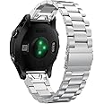 AISPORTS Compatible for Garmin Fenix 8 47mm/E 47mm/7/7 Pro/6/6 Pro/5/5 Plus Strap Stainless Steel, 22mm Quick Fit Watch Strap Sport Wristband Bracelet Replacement Strap for Garmin Quatix 7 Pro/7/6/5