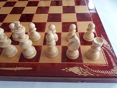 New big huge wooden chess set handmade wooden 25x 25 inch chessboard box wood chess piece set backgammon (Red)