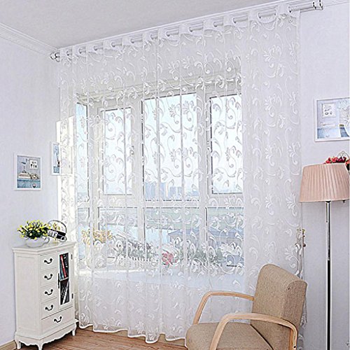 Ouneed® Gardinen , 1 PCS Mode Blumen Vorhang Garn für Schlafzimmer Rustikales bloßen Vorhang Tulle 200x100cm (Weiß)