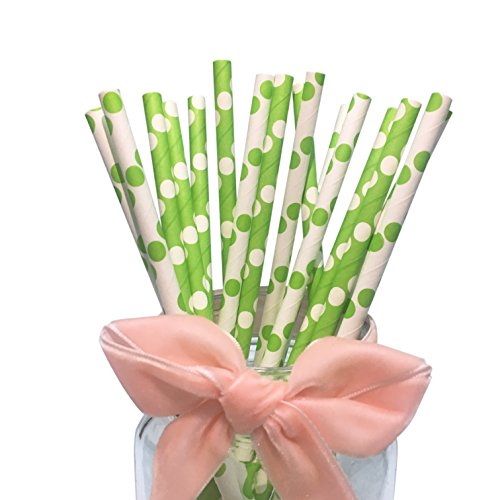 Bofa Straws Trinkhalme aus Papier, Grün mit weißen Punkten, Weiß mit grünen Punkten, 100 Stück